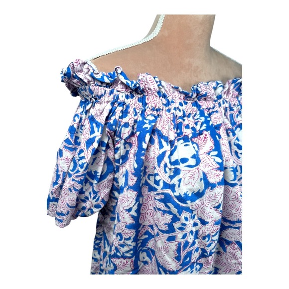 Holly Shae Design Kate Blouse Blue Red Off Shoulder Floral Top Boho (Orig. $188) - Picture 4 of 11